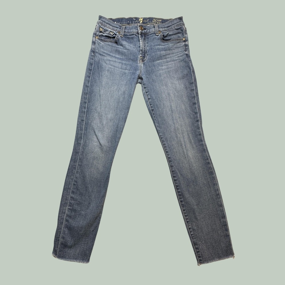 7 For All Mankind Jeans Womens 29 The Ankle Skinny Blue Raw Hem Denim AU8444912B